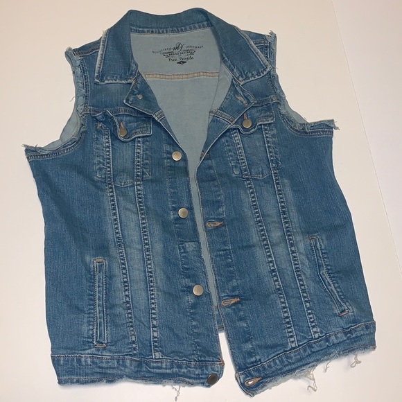 Free People x M2F Brand Denims Shredded Blue Jean Vest - Women’s Size Large - Picture 2 of 5